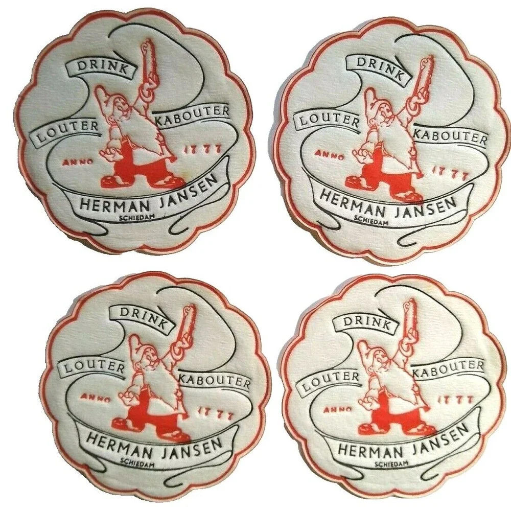 Lot of 24 Gnome Drink Coasters Fabric Dwarf Louter Kabouter Herman Jansen 1950s